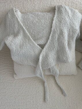 SKIMS Cream Plush Wrap Tie-Front Sweater